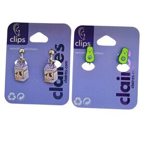 Claire's Set Of 2 Pairs Clip-On Earrings - Green Avocados And Milk Carton Cow